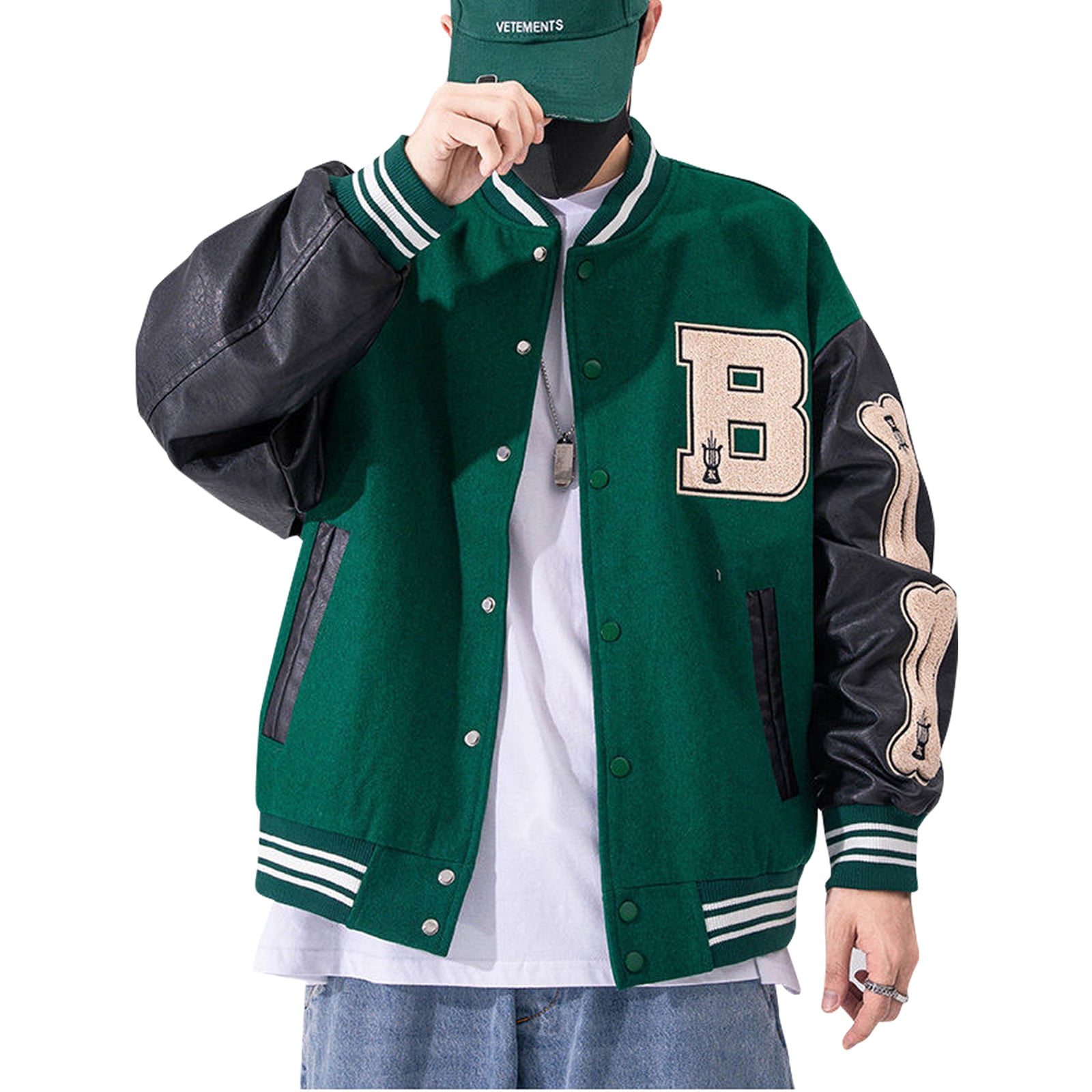 VARSITY BOMBER JACKET WITH PATCHES - Bottle green