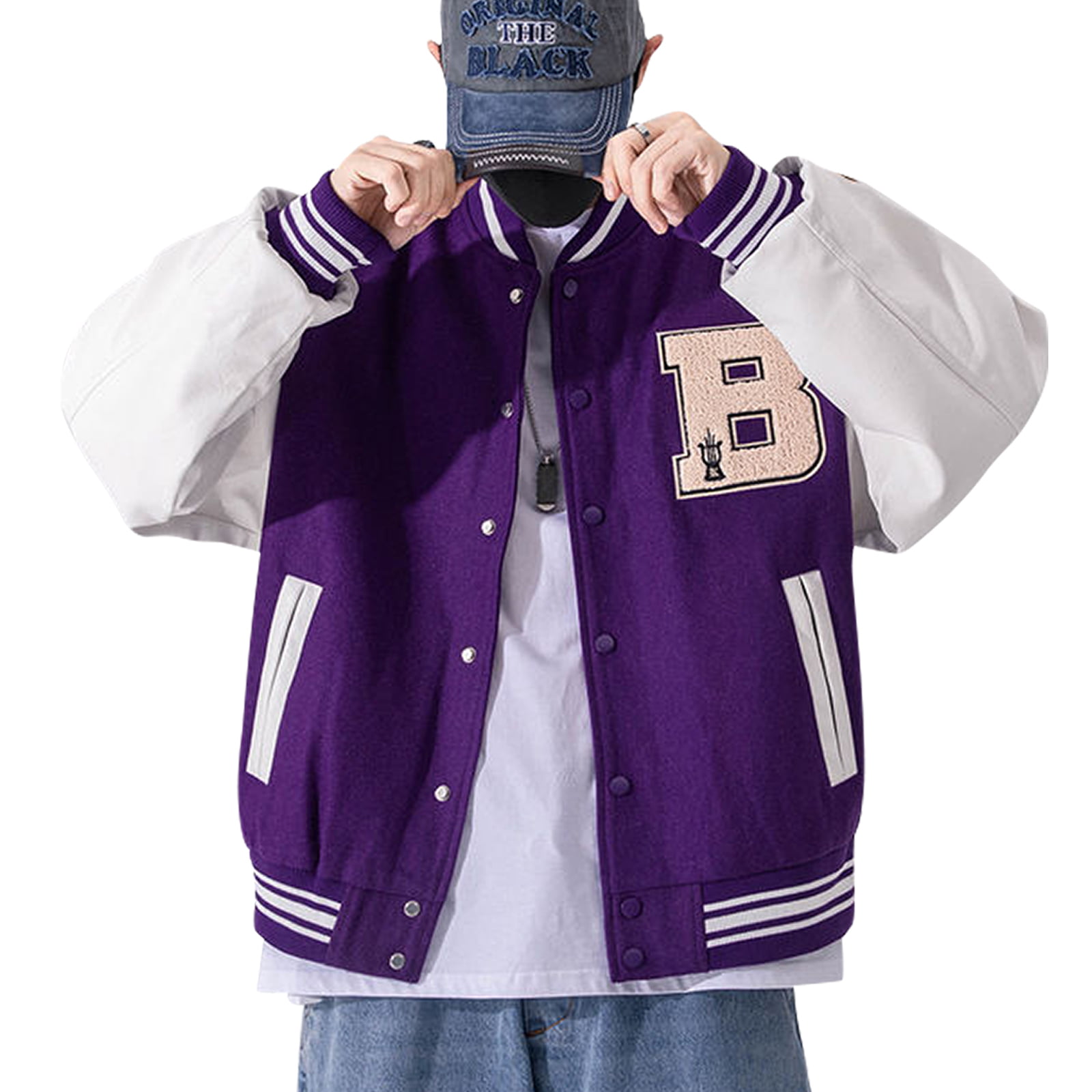 HISITOSA Mens Varsity College Jacket Baseball Bomber Jacket Vintage  Sweatshirt Casual Unisex Streetwear Coats with Patch 