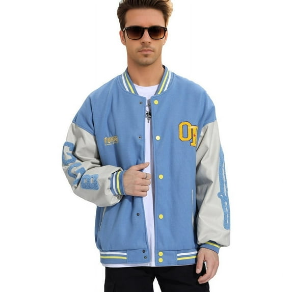 HISITOSA Mens Womens Varsity College Jacket Baseball Bomber Jacket Vintage Sweatshirt Casual Unisex Streetwear Coats with Patch