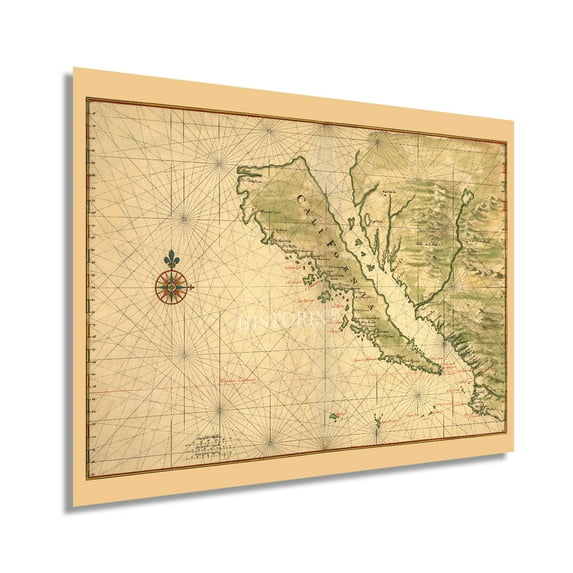 HISTORIX 1650 California Shown as an Island Map Vintage Poster Wall Art Print, 18 x 24 Inch