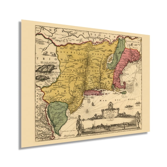 HISTORIX 1690 New England Eastern United States Map Vintage Poster Wall Art Print, 18 x 24 Inch