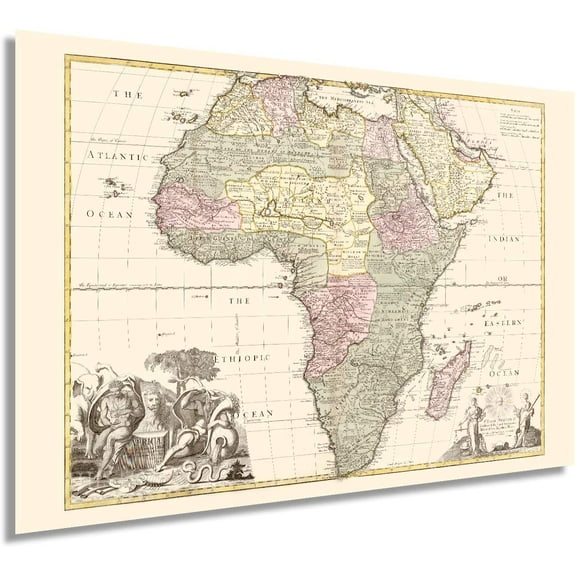 HISTORIX 1725 Africa Vintage Map Poster Wall Art Print, 24 x 36 Inch