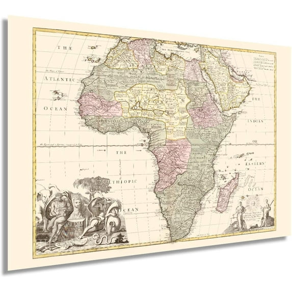 HISTORIX 1725 Africa Vintage Map Poster Wall Art Print, 24 x 36 Inch