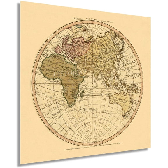 HISTORIX 1786 Old World Eastern Hemisphere Vintage Map Poster Wall Art Print, 16 x 16 Inch