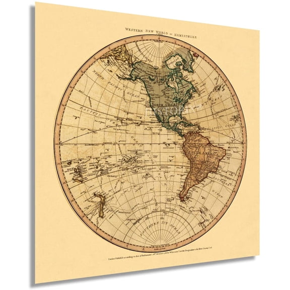 HISTORIX 1786 Old World Western Hemisphere Vintage Map Poster Wall Art Print, 24 x 24 Inch
