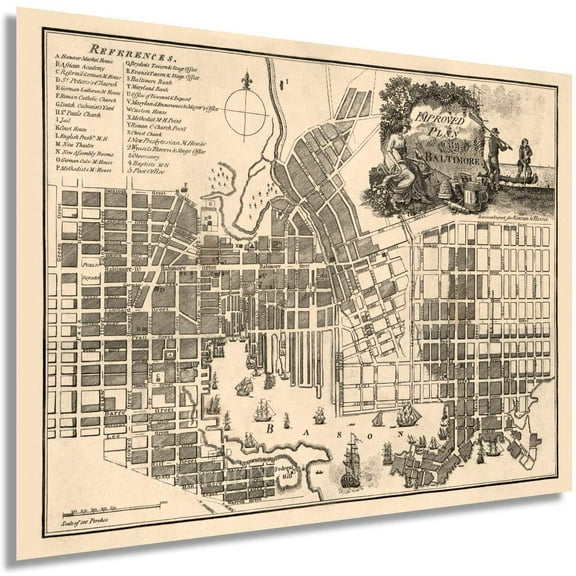 HISTORIX 1804 Baltimore Maryland Map Poster Wall Art Print, 18 x 24 Inch