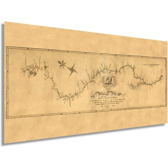 HISTORIX 1811 Mississippi River Map Vintage Poster Wall Art Print, 24 x 48 Inch