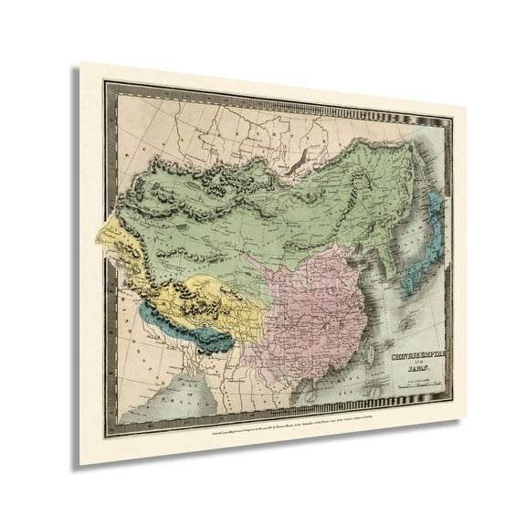 HISTORIX 1835 Chinese Empire and Japan Map Vintage Poster Wall Art Print, 24 x 30 Inch