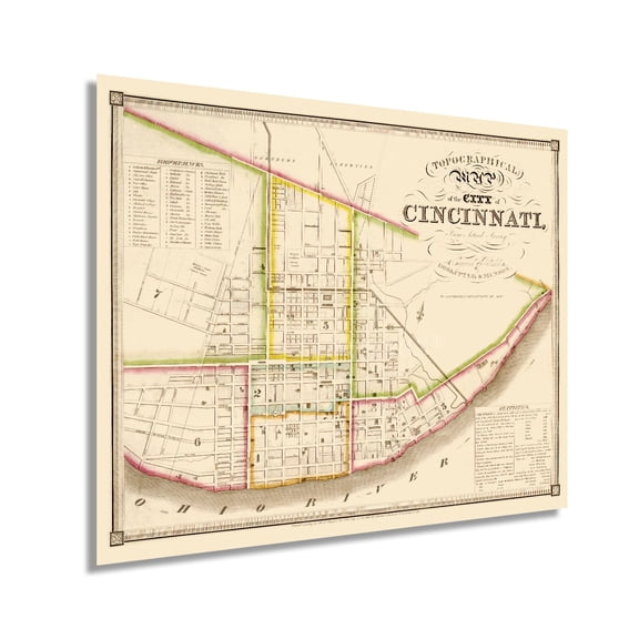 HISTORIX 1841 Cincinnati Ohio Vintage Map Poster Wall Art Print, 24 x 30 Inch