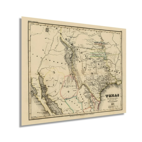 HISTORIX 1846 Map of Texas State Vintage Poster Wall Art Print, 24 x 30 Inch