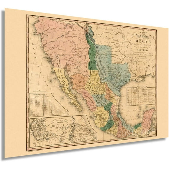 HISTORIX 1846 United States of Mexico Map Vintage Poster Wall Art Print, 24 x 36 Inch