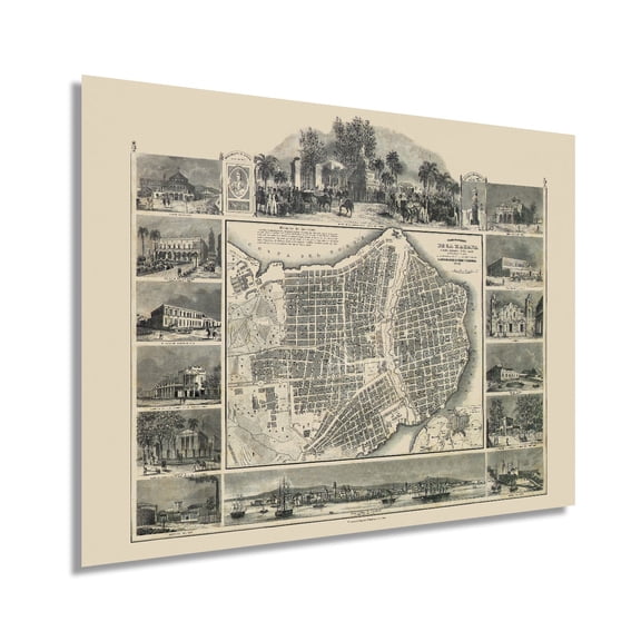 HISTORIX 1849 Map of Havana Cuba Vintage Poster Wall Art Print, 18 x 24 Inch