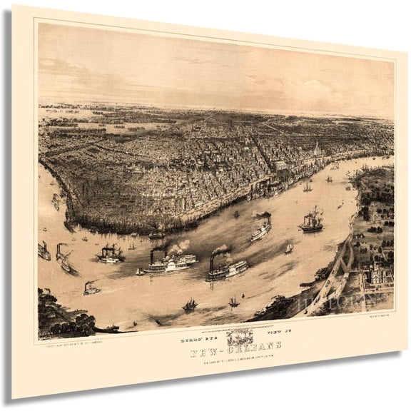 HISTORIX 1851 New Orleans Louisiana Vintage Map Poster Wall Art Print, 18 x 24 Inch