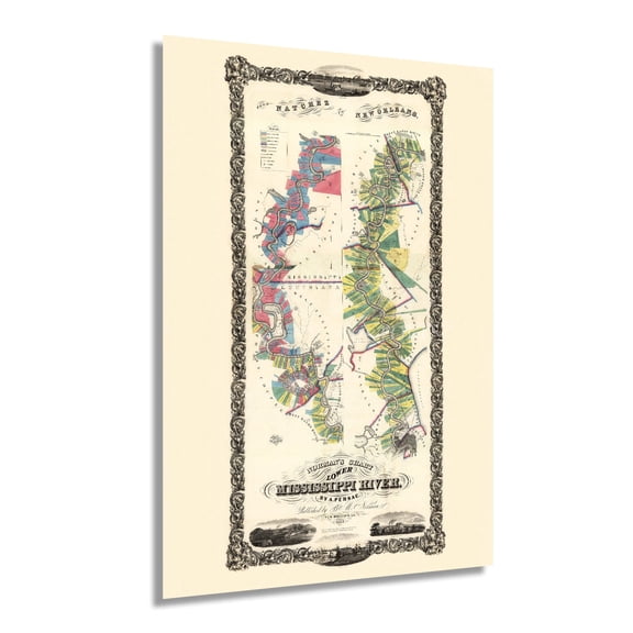 HISTORIX 1858 Lower Mississippi River Map Vintage Poster Wall Art Print, 24 x 36 Inch
