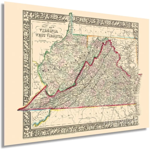 HISTORIX 1863 Virginia and West Virginia Map Poster Wall Art Print, 18 x 24 Inch