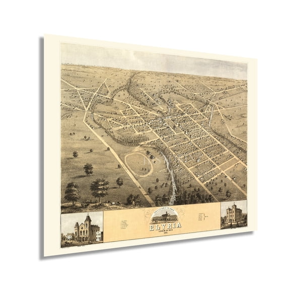 HISTORIX 1868 Elyria Lorain County Ohio Map Vintage Poster Wall Art Print, 24 x 30 Inch