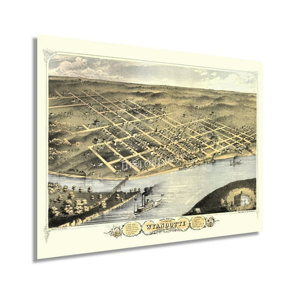 HISTORIX 1869 Kansas City Wyandotte Kansas Vintage Map Poster Wall Art Print, 18 x 24 Inch