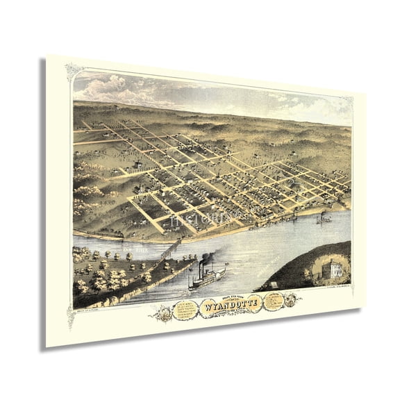 HISTORIX 1869 Kansas City Wyandotte Kansas Vintage Map Poster Wall Art Print, 24 x 36 Inch