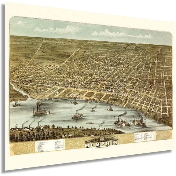 HISTORIX 1870 Memphis Tennessee Vintage Map Poster Wall Art Print, 18 x 24 Inch