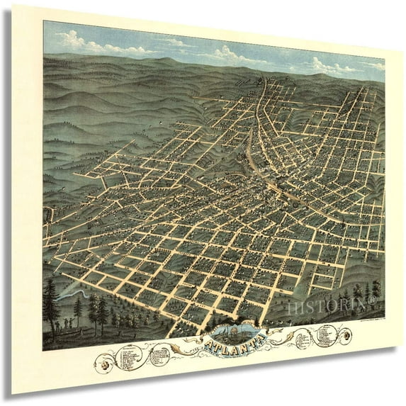 HISTORIX 1871 Atlanta Georgia Map - 24x30 Inch Vintage Map of Atlanta GA Wall Art - Old Atlanta Wall Map - Vintage Atlanta Poster - Bird's Eye View Map of Atlanta Looking North East (2 Sizes)