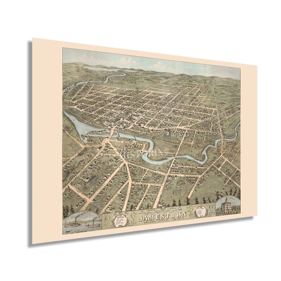HISTORIX 1871 Jamestown Chautauqua County New York Map Vintage Poster Wall Art Print, 24 x 36 Inch
