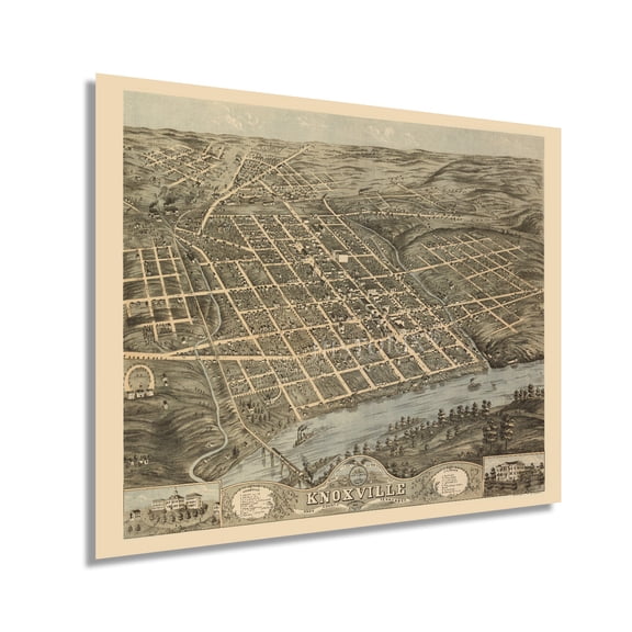 HISTORIX 1871 Knoxville Knox County Tennessee Map Vintage Poster Wall Art Print, 24 x 30 Inch