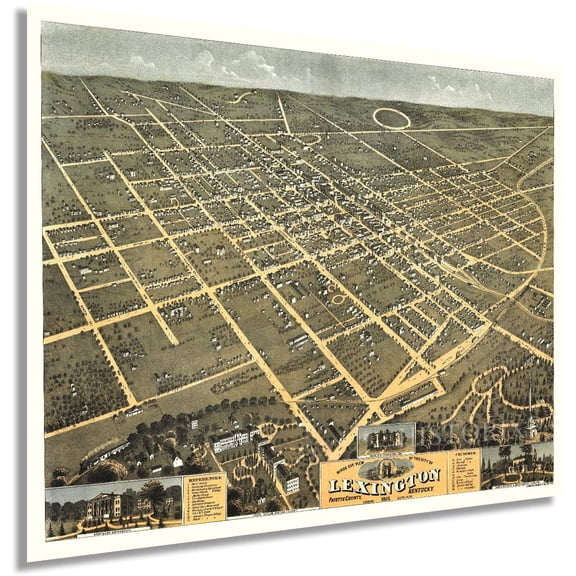 HISTORIX 1871 Lexington KY Vintage Map Poster Wall Art Print, 24 x 30 Inch