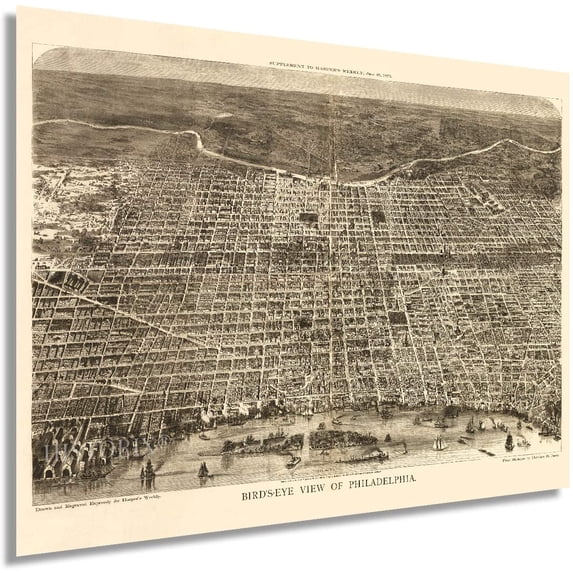 HISTORIX 1872 Map of Philadelphia Pennsylvania Vintage Poster Wall Art Print, 18 x 24 Inch