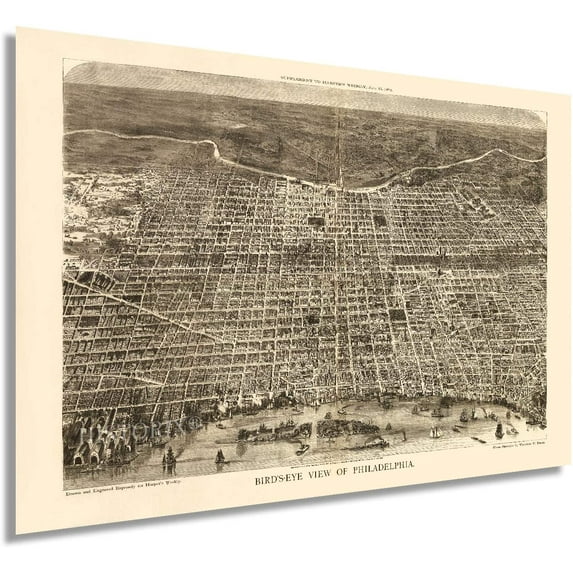 HISTORIX 1872 Map of Philadelphia Pennsylvania Vintage Poster Wall Art Print, 24 x 36 Inch