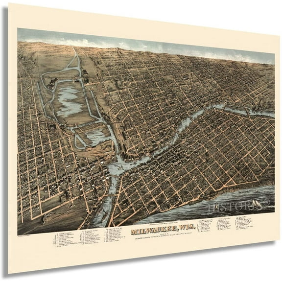 HISTORIX 1872 Milwaukee Wisconsin Map Poster Wall Art Print, 18 x 24 Inch