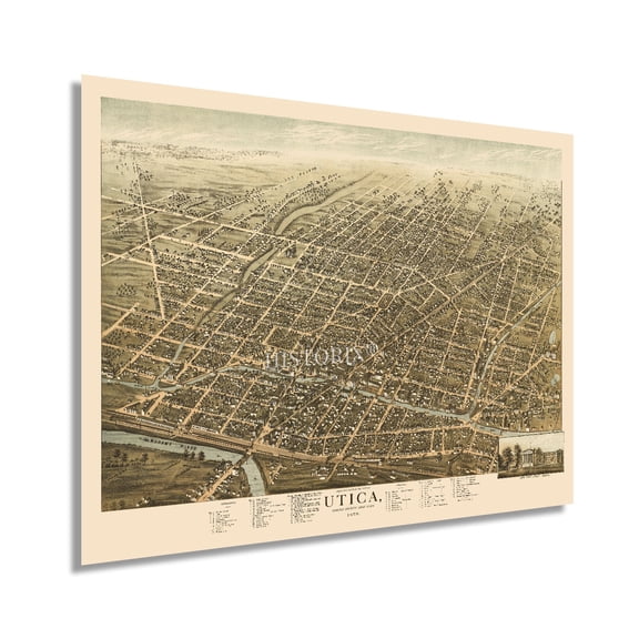 HISTORIX 1873 Utica Oneida County New York Map Vintage Poster Wall Art Print, 18 x 24 Inch