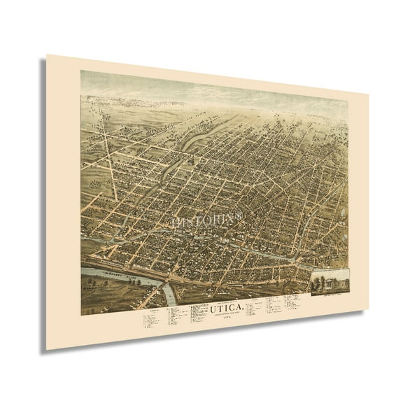 HISTORIX 1873 Utica Oneida County New York Map Vintage Poster Wall Art Print, 24 x 36 Inch