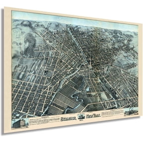 HISTORIX 1874 Syracuse New York Map Wall Art - 24x36 Inch Old Map of Syracuse NY Wall Decor - Historic Birds Eye View of Syracuse Poster with Index and Points of Interest (2 Sizes)