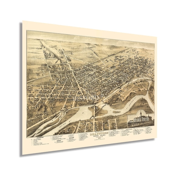 HISTORIX 1875 Brantford Canada Map Vintage Poster Wall Art Print, 18 x 24 Inch
