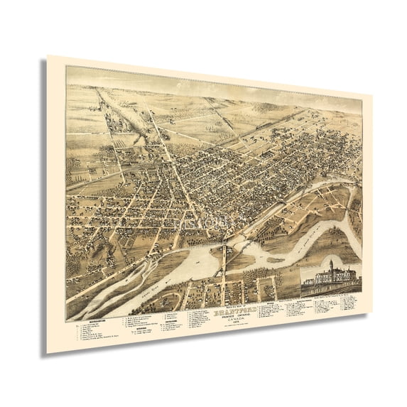 HISTORIX 1875 Brantford Canada Map Vintage Poster Wall Art Print, 24 x 36 Inch