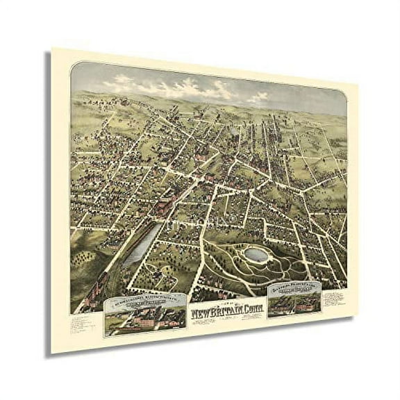 HISTORIX 1875 New Britain Connecticut Map Vintage Poster Wall Art Print, 18 x 24 Inch