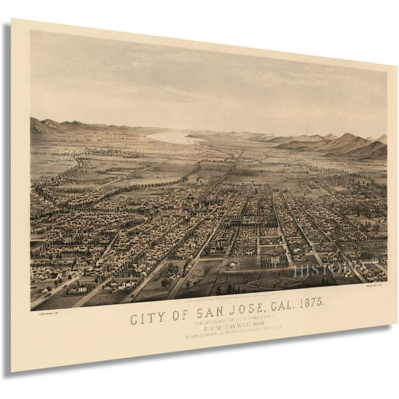 HISTORIX 1875 San Jose California Map Vintage Poster Wall Art Print, 24 x 36 Inch