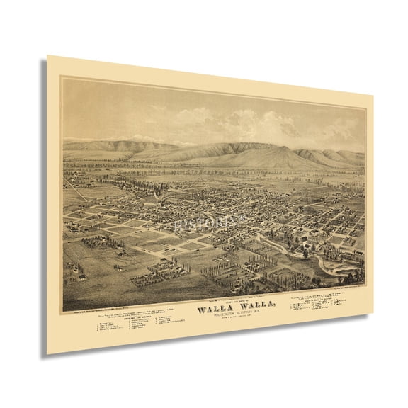HISTORIX 1876 Walla Walla Washington Territory Map Vintage Poster Wall Art Print, 24 x 36 Inch