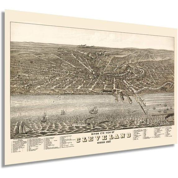 HISTORIX 1877 Cleveland Ohio Vintage Map Poster Wall Art Print, 24 x 36 Inch