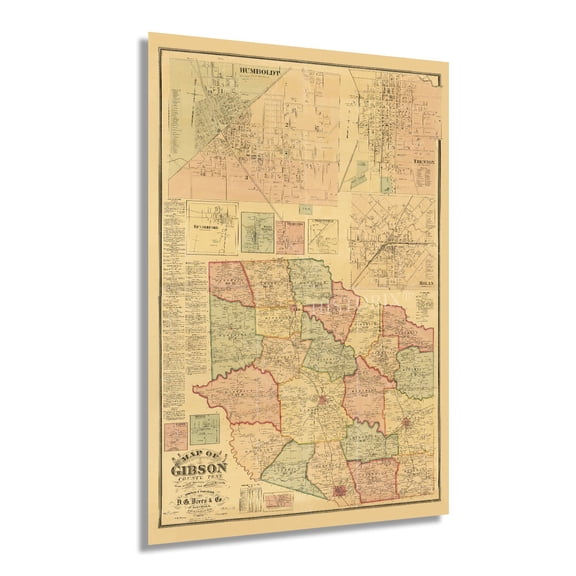 HISTORIX 1877 Gibson County Tennessee Vintage Map Poster Wall Art Print, 24 x 36 Inch
