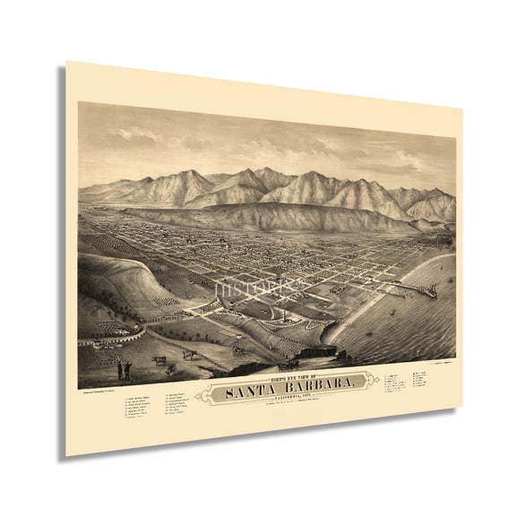 HISTORIX 1877 Santa Barbara California Vintage Map Poster Wall Art Print, 18 x 24 Inch