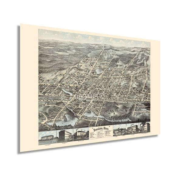 HISTORIX 1878 Map of Brockton Massachusetts Vintage Poster Wall Art Print, 24 x 36 Inch