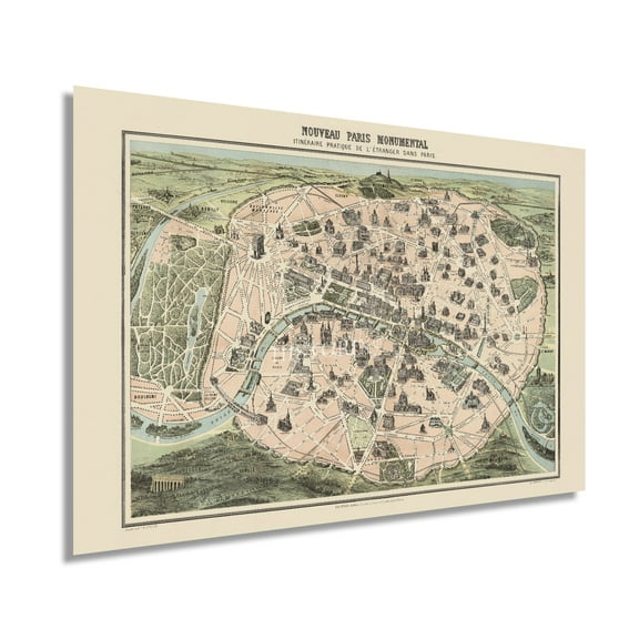 HISTORIX 1878 Nouveau Paris Monumental Map of France Vintage Poster Wall Art Print, 24 x 36 Inch
