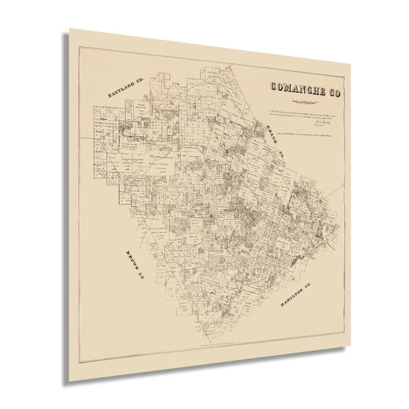 HISTORIX 1879 Comanche County Texas Vintage Map Poster Wall Art Print, 16 x 16 Inch