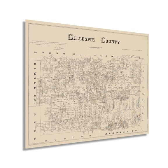 HISTORIX 1879 Gillespie County Texas Map Vintage Poster Wall Art Print, 24 x 30 Inch