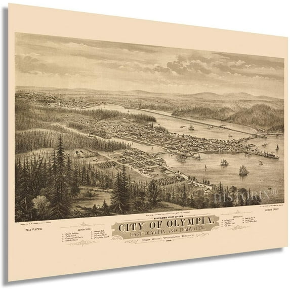 HISTORIX 1879 Olympia Washington Vintage Map Poster Wall Art Print, 18 x 24 Inch