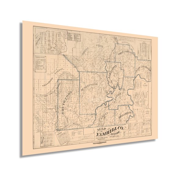 HISTORIX 1879 Yamhill County Oregon Vintage Map Poster Wall Art Print, 18 x 24 Inch