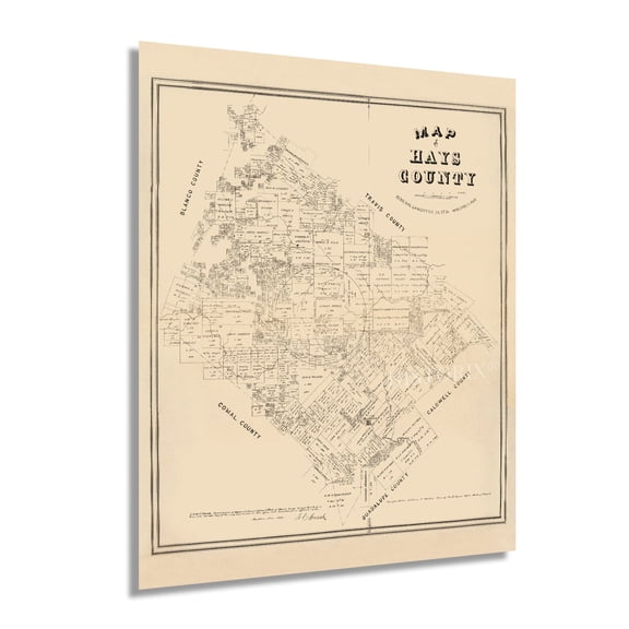 HISTORIX 1880 Hays County Texas Vintage Map Poster Wall Art Print, 24 x 30 Inch