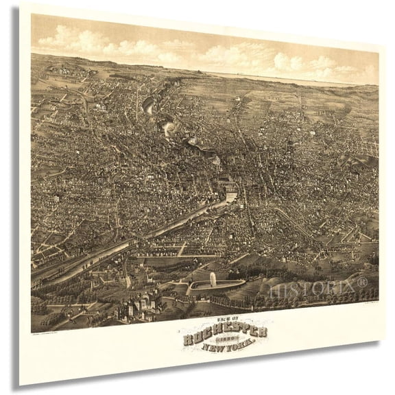 HISTORIX 1880 Rochester New York Map Vintage Poster Wall Art Print, 24 x 30 Inch