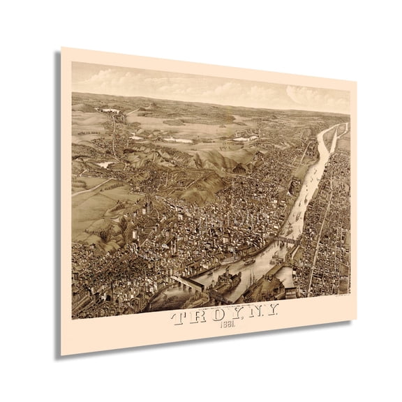 HISTORIX 1881 Troy New York Map Vintage Poster Wall Art Print, 24 x 30 Inch